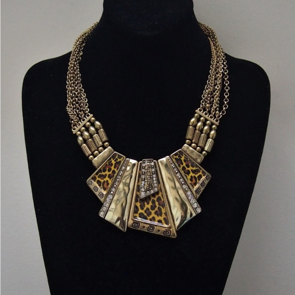 Vintage brass animal print fashion necklace